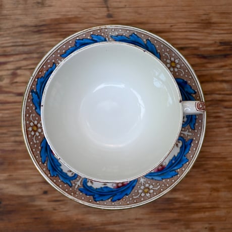 Sarreguemines 茶×青転写柄ショコラショー用C&S ※バリエーションあり