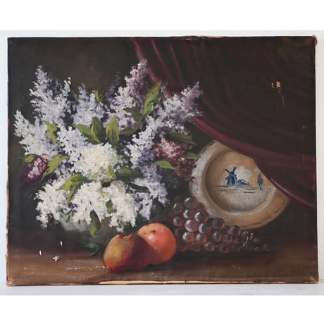 油彩画(リラの花と林檎と葡萄)