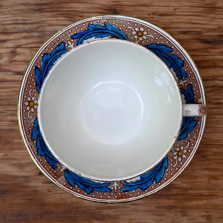 Sarreguemines 茶×青転写柄ショコラショー用C&S ※バリエーションあり