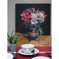 油彩画- Pivoine ピンクの芍薬(32.5cm×40.5cm)