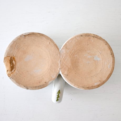 白釉手描き模様入り Huilier-vinaigrier Pot
