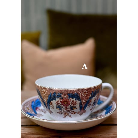 Sarreguemines 茶×青転写柄ショコラショー用C&S ※バリエーションあり