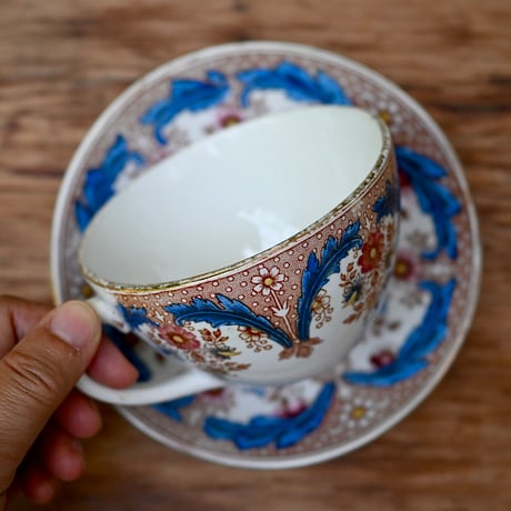 Sarreguemines 茶×青転写柄ショコラショー用C&S ※バリエーションあり