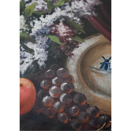 油彩画(リラの花と林檎と葡萄)