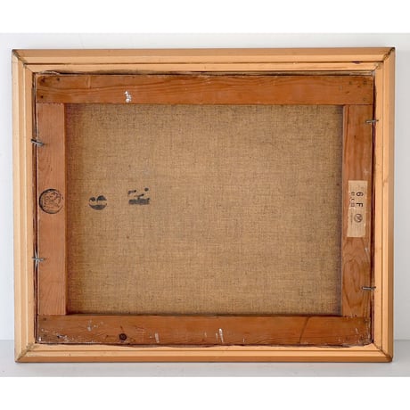 オレンジとポットが描かれた油彩画