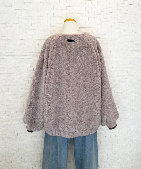 ボア×中綿キルト ノーカラーブルゾン