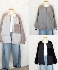 ボア×中綿キルト ノーカラーブルゾン