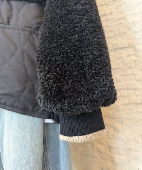 ボア×中綿キルト ノーカラーブルゾン