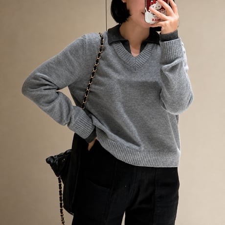 《即日発送📦》店舗人気アイテム💕 Two-Tone V-neck Wool Knit