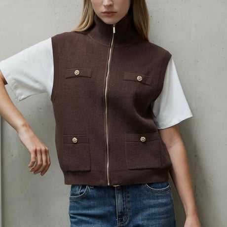 《予約販売》Highneck Zip-Up Knit Vest