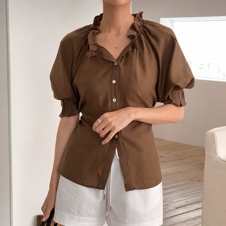 《予約販売》Frill Neck Puff Sleeve Blouse