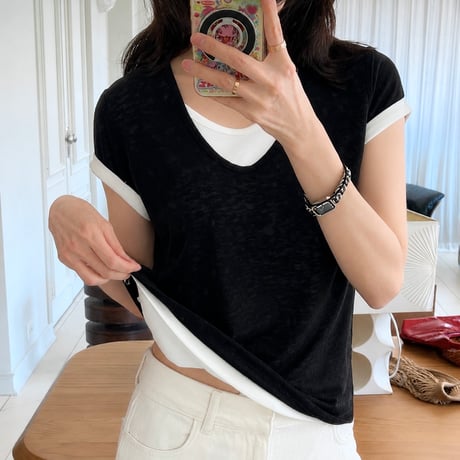 《予約販売》Color-Block Layered Tee