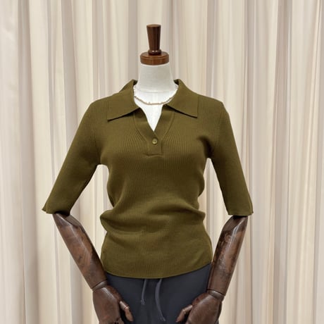 《予約販売》Open Collar Half Sleeve Knit
