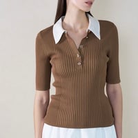 《即日発送📦》再入荷🩵 Contrast Collar Rib Knit Tops