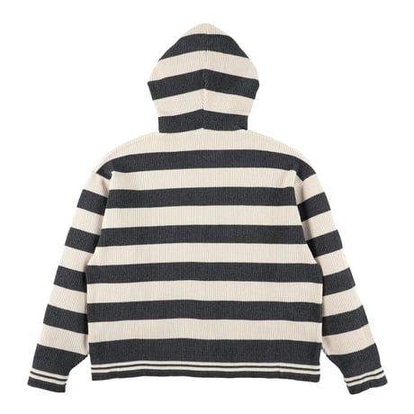 PHINGERIN CORDY KNIT ZIP HOODIE STRIPE WHITE × CHARCOAL