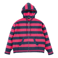 PHINGERIN CORDY KNIT ZIP HOODIE STRIPE PINK × NAVY