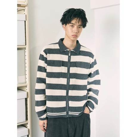 PHINGERIN CORDY KNIT JACKET STRIPE PINK × NAVY