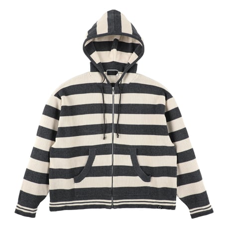 PHINGERIN CORDY KNIT ZIP HOODIE STRIPE WHITE × CHARCOAL