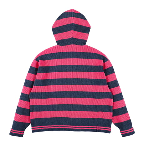 PHINGERIN CORDY KNIT ZIP HOODIE STRIPE PINK × NAVY