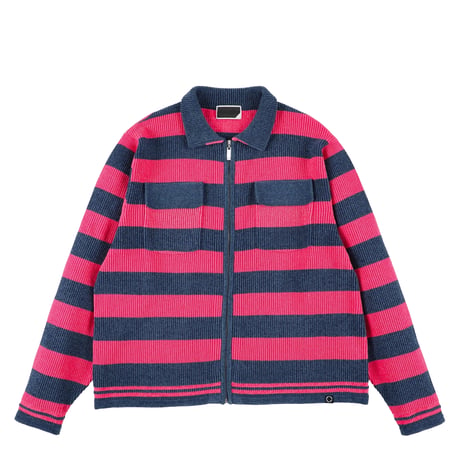 PHINGERIN CORDY KNIT JACKET STRIPE PINK × NAVY