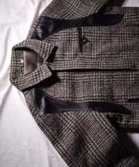 【used】 leather tweed jacket