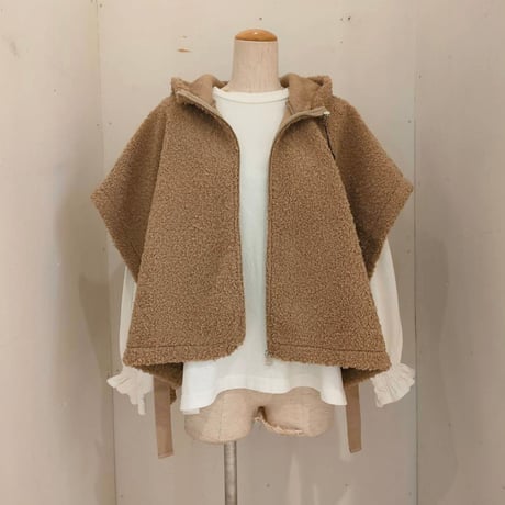 【UNIVERSAL TISSU】ボア フード付きポンチョW ZIP　カフェオレ