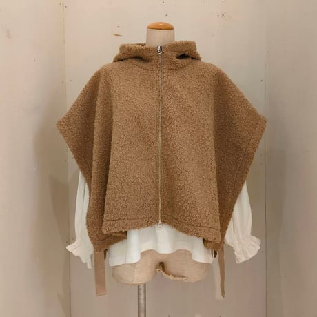 【UNIVERSAL TISSU】ボア フード付きポンチョW ZIP　カフェオレ