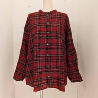 【UNIVERSAL TISSU】ウールガーゼ リトルバンドカラーシャツ　アカチェック