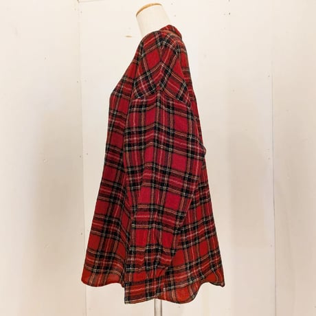 【UNIVERSAL TISSU】ウールガーゼ リトルバンドカラーシャツ　アカチェック