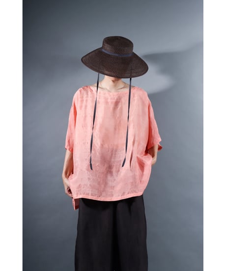 6.Karesante / slashed neck / Silk khadi / Peach pink