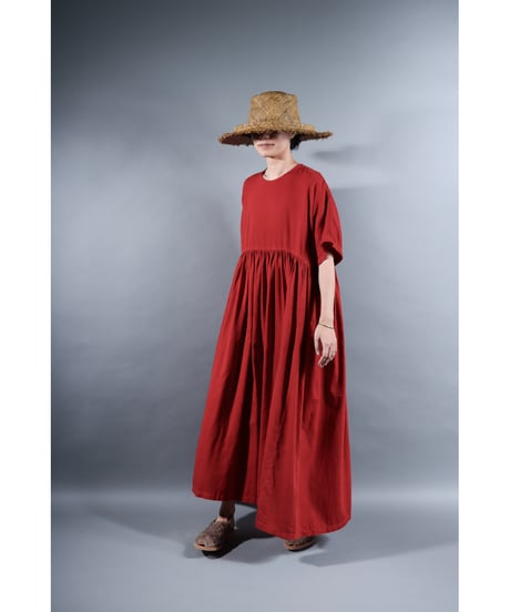 3.Kurteno-dress / sp / Half sleeve / Organic cotton satin / Madder red