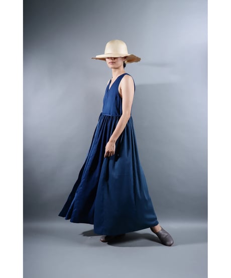 1.Lilith sleeveless dress / Organic cotton satin /Blue-Green gradation