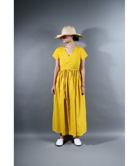2.Lilith cap sleeve dress / b / Organic cotton satin / Bright yellow / with stains:special price