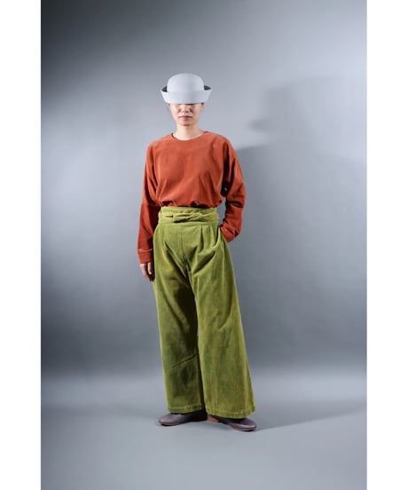 2.Hakama corduroy pants sp / organic cotton / size1 / Yellow green moss