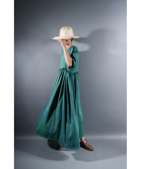 2.Kurteno-dress / Half sleeve / Organic cotton satin / Atoll green