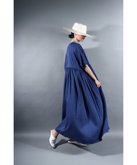 1.Kurteno-dress / sp / Half sleeve / Organic cotton satin / Evening blue