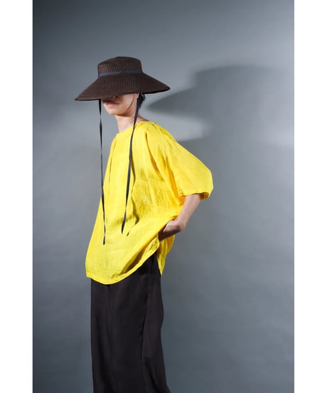 1.Karesante / slashed neck / Silk khadi / Shiny yellow
