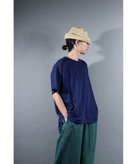 2.Fendo-Half sleeve tops / Organic cotton satin / Evening blue