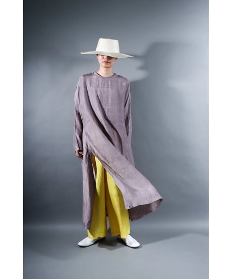 2. Slit dress / Long sleeve / Silk khadi / Pale purple gray