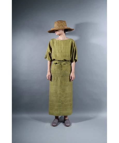 1.Tibetan skirt / Silk khadhi tusser / Luminous moss