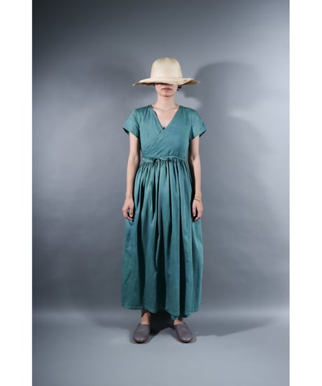 1.Lilith- cap sleeve dress / Organic cotton satin / Shore blue