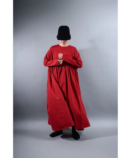 4.Kurteno-dress sp/ Long sleeve / Organic cotton satin / Madder red
