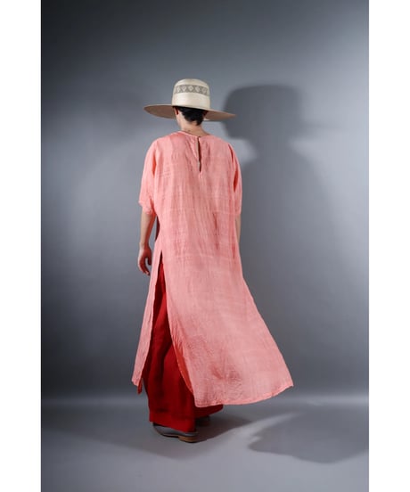 5.Slit dress / half sleeve / Silk khadi / Sunset pink