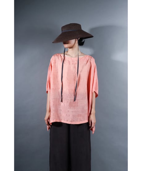 6.Karesante / slashed neck / Silk khadi / Peach pink
