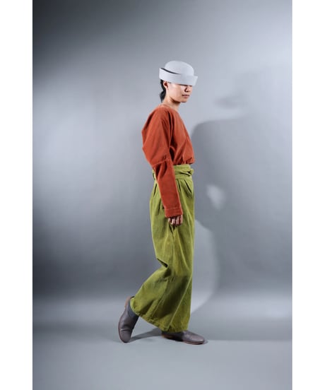 2.Hakama corduroy pants sp / organic cotton / size1 / Yellow green moss