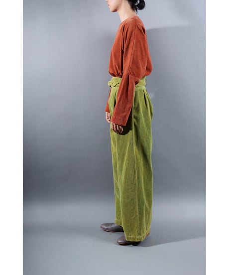 2.Hakama corduroy pants sp / organic cotton / size1 / Yellow green moss