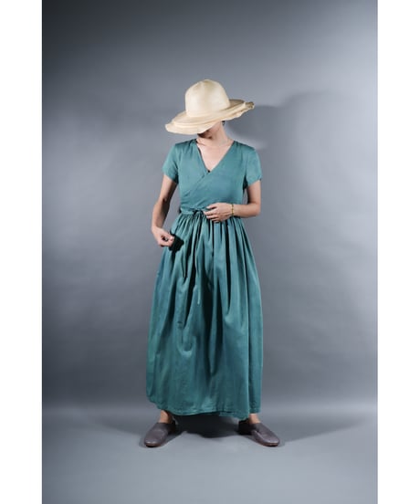 1.Lilith- cap sleeve dress / Organic cotton satin / Shore blue