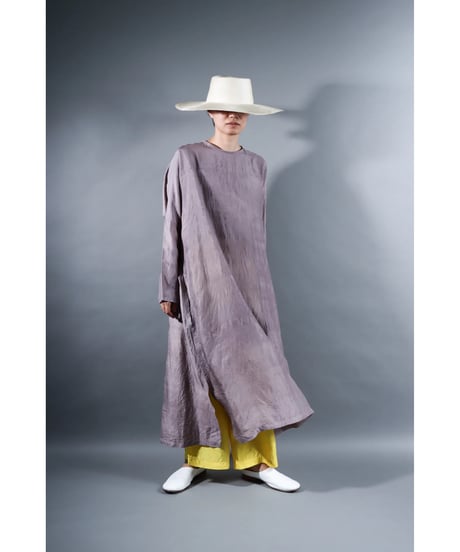 2. Slit dress / Long sleeve / Silk khadi / Pale purple gray