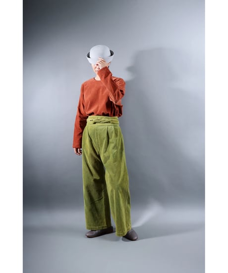 2.Hakama corduroy pants sp / organic cotton / size1 / Yellow green moss