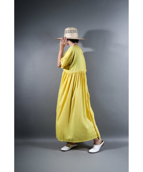 1.Kurteno-dress / Half sleeve / Organic cotton satin / Lemon yellow